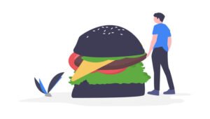 guy staring at hamburger for meals